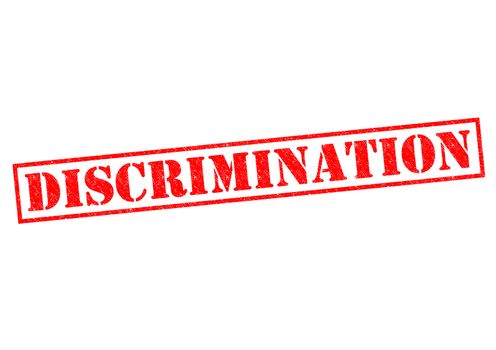 DISCRIMINATION red Rubber Stamp over a white background.