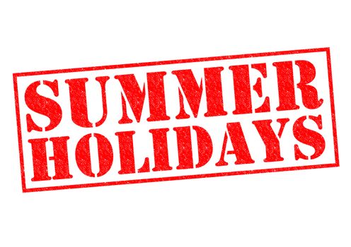 SUMMER HOLIDAYS red Rubber Stamp over a white background.