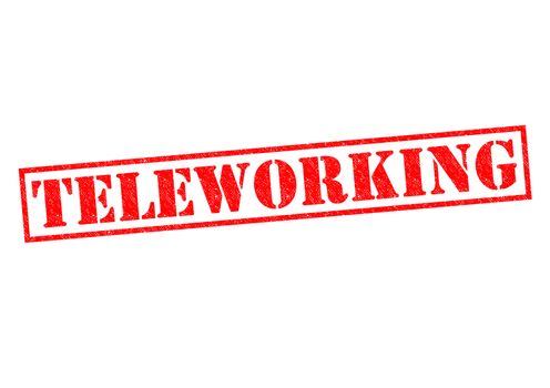 TELEWORKING red Rubber Stamp over a white background.