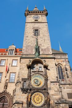 Astronomical Clock (Orloj) in the Old Town of Prague. Installed in 1410, it's the only one still working in the world. Czech Republic.