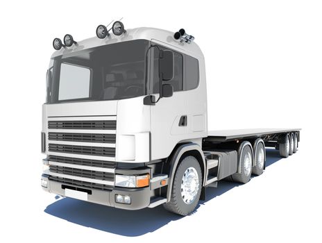 Truck with semitrailer platform. Isolated render on a white background