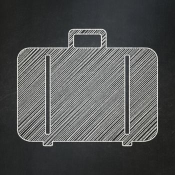 Vacation concept: Bag icon on Black chalkboard background, 3d render