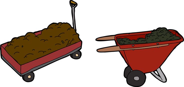 Full illustrated wheel barrows on white background