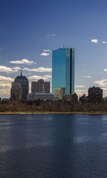 View of Boston city landscape by the water