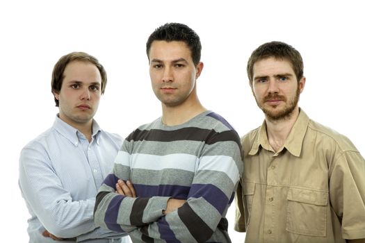 three casual men isolated on white background