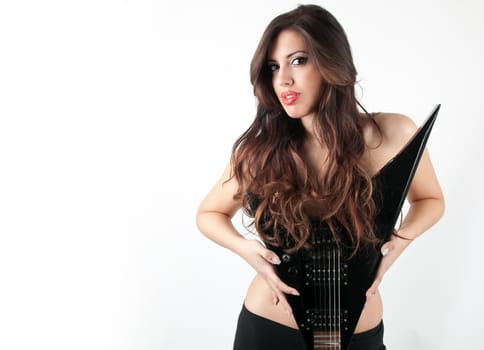Beautiful italian girl with black guitar