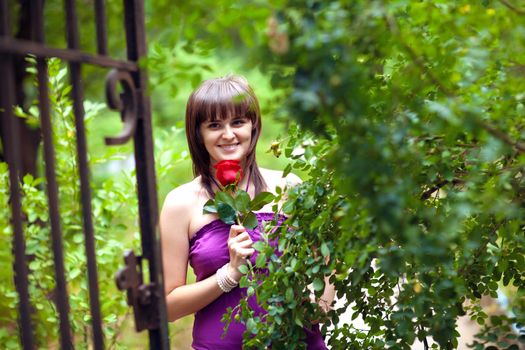 girl with red rose outdoor