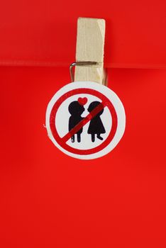 romance  prohibit sign on wooden clip,shallow focus