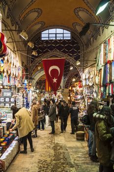 ISTANBUL - FEBRUARY 11: people and shops inside the Grand Bazaar on February 11, 2013 in Istanbul, Turkey