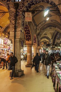 ISTANBUL - FEBRUARY 11: people and shops inside the Grand Bazaar on February 11, 2013 in Istanbul, Turkey