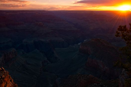 Rock formations in a canyon at dusk, Grand Canyon, Grand Canyon National Park, Arizona, USA