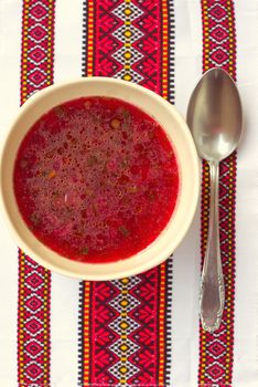 Borsch (Borscht). Beet Soup with beans. Directly Above.