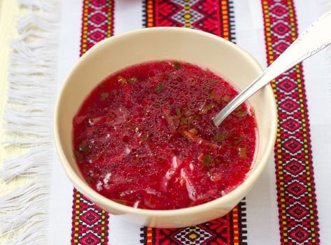 Borsch (Borscht). Beet Soup with beans. Directly Above.