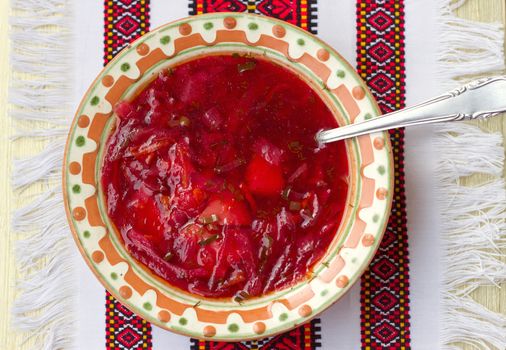 Borsch (Borscht). Beet Soup with beans. Directly Above.