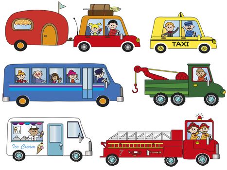 illustration of funny cartoon transportation