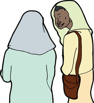 Friendly Muslim woman listening to friend talk