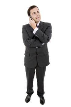 Businessman full body, calling on the phone, isolated