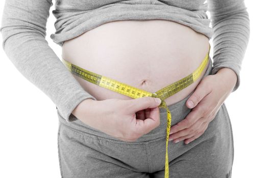 Closeup of pregnant woman at white background