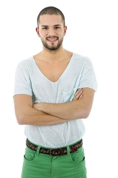 young casual man portrait, isolated on white