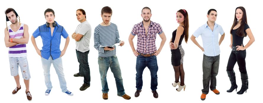 group of teens full lenght, isolated on white