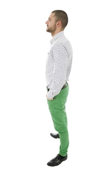 young casual man full body in a white background