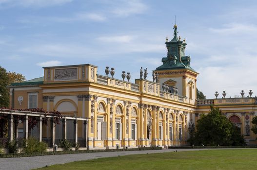 View of the Royal Palace in Wilanow, Warsaw, Poland.