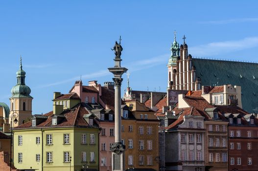 Warsaw Old Town Square and statue of Zygmunt III Vasa.