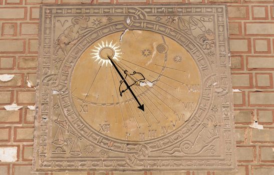 Sundial, solar clock in the Old Town of Warsaw, Poland.