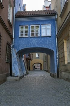 Colorful passage in the historic old town of Warsaw, Poland.