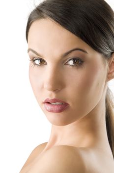 nice beauty portrait of a young and very nice brunette with soft make up