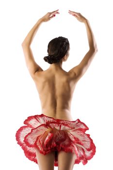 beautiful naked woman coming out from a flower posing like a ballerina