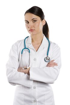 smiling medical doctor woman with stethoscope Isolated over white background