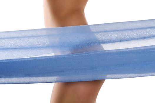 close up on a naked woman body behind a transparent colored material beauty wellness concept