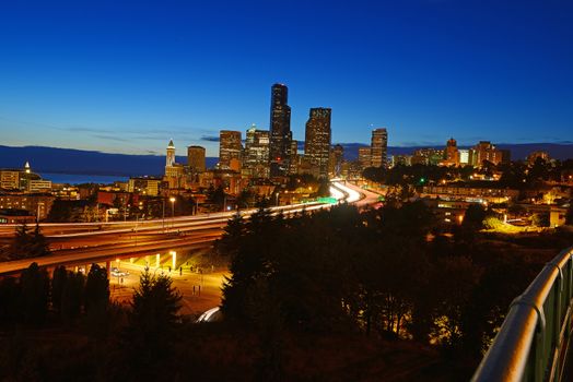 seattle with highway at evening
