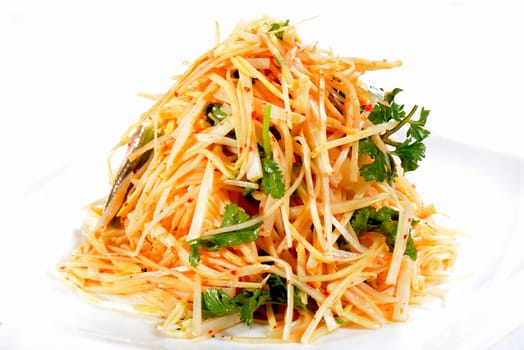 Chinese Food: Salad made of bamboo shoot on a white background