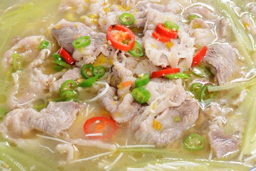 Chinese Food: Boiled beef slices with pepper and soup