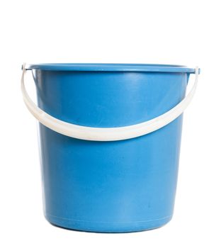 Blue pail with white handle.