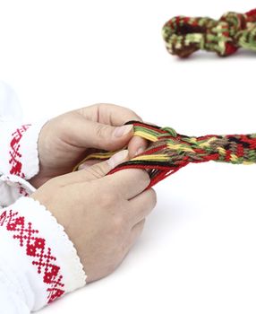 Close up Lithuanian traditional national band weave