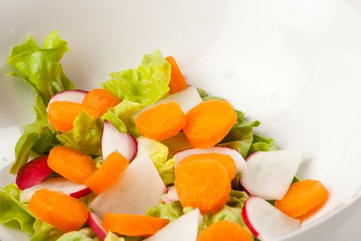 vegetable salad close up in a white bowl