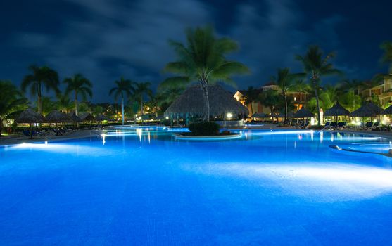 Swimming pool in night illumination