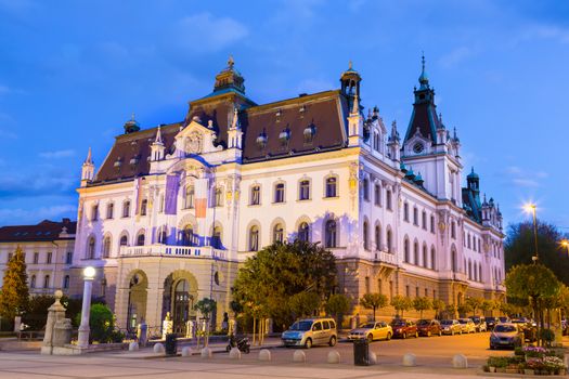 Headquarters building of University of Ljubljana, Slovenia, Europe. One of the sights in the capital.