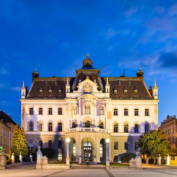 Headquarters building of University of Ljubljana, Slovenia, Europe. One of the sights in the capital.