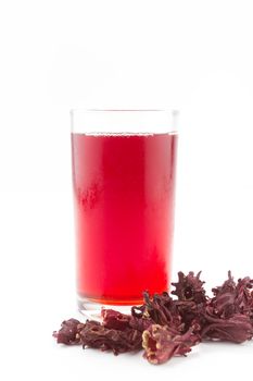 roselle mocktail drink with dry roselle on white background