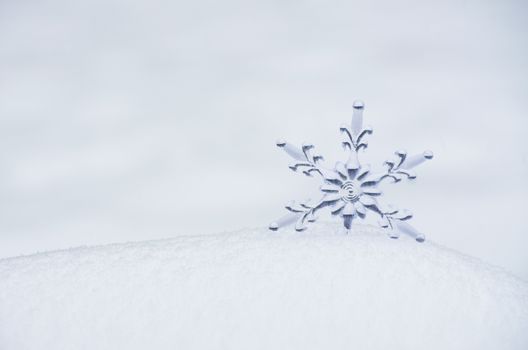 Snowflake in a white snow