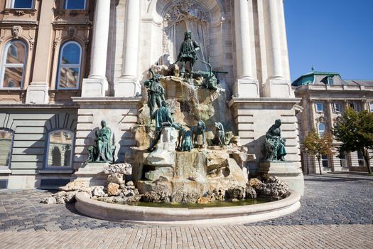 BUDAPEST, HUNGARY - AUGUST 2: Matthias Fountain in the northwest courtyard of the Buda Castle Royal Palace, Budapest, Hungary