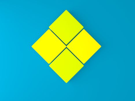 3d yellow square box on blue wall