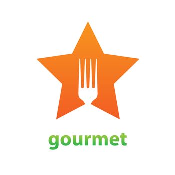 Sign template idea to mark the restaurant - gourmet. Star and silhouette fork.