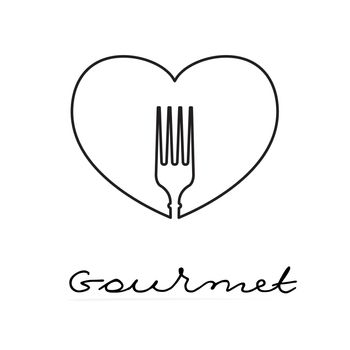 Sign template - gourmet. Heart and silhouette of a fork.