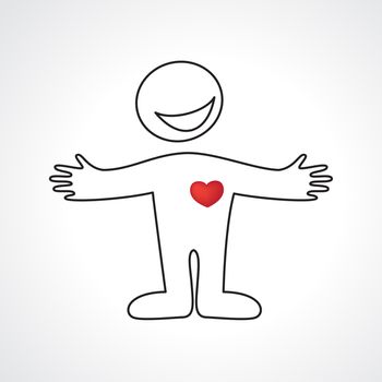 Person and heart abtract icon. Template for design.