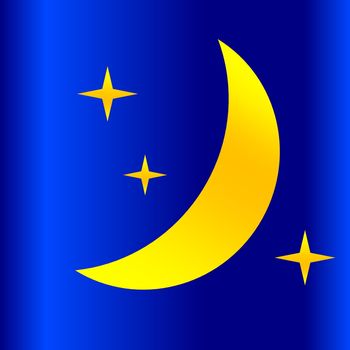 Half yellow moon and stars as weather icon in night background